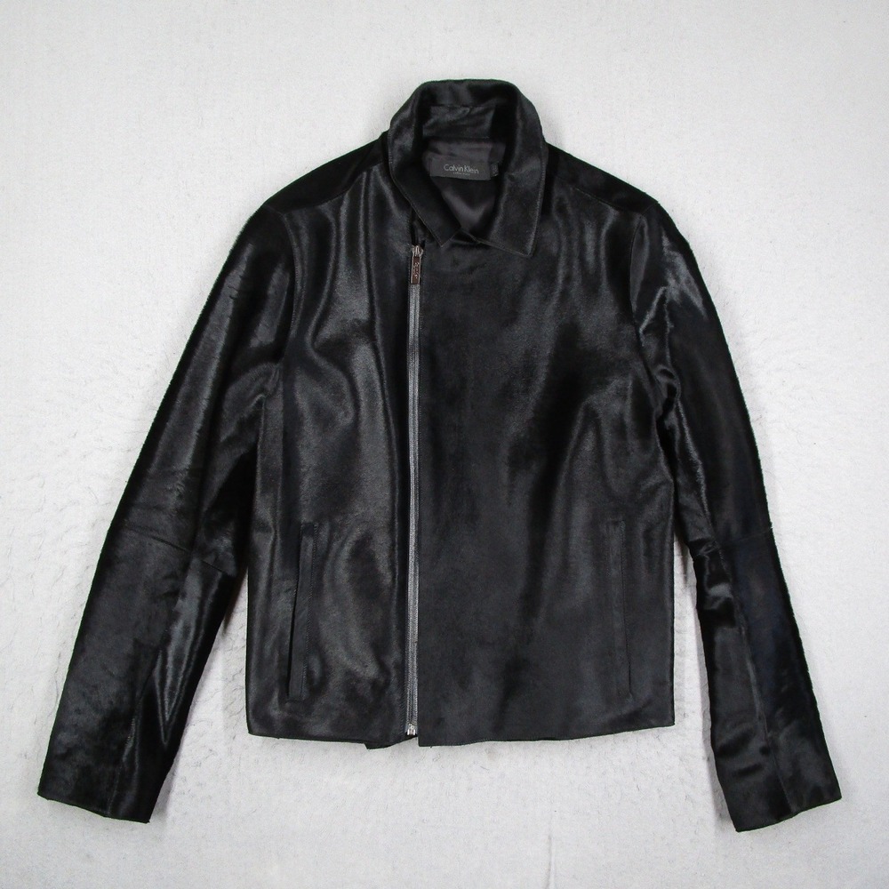 Calvin Klein Collection Mens Black Horse Skin Pony Hair Biker Jacket Italy 48/38